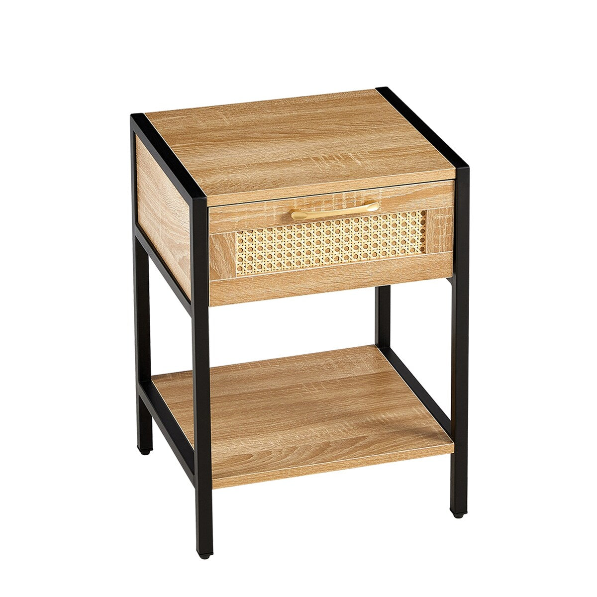 Modern Natural Rattan Wooden Nightstand/End Table/Side Table with Drawer(Set of 2)