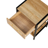 Modern Natural Rattan Wooden Nightstand/End Table/Side Table with Drawer(Set of 2)