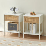Modern Natural Rattan Wooden Nightstand/End Table/Side Table with Drawer(Set of 2)