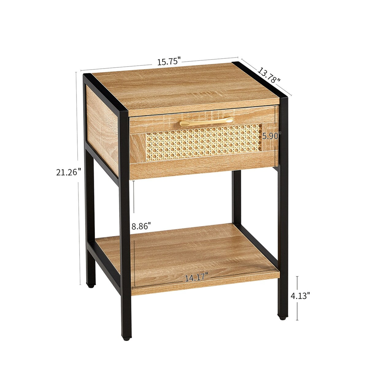 Modern Natural Rattan Wooden Nightstand/End Table/Side Table with Drawer(Set of 2)