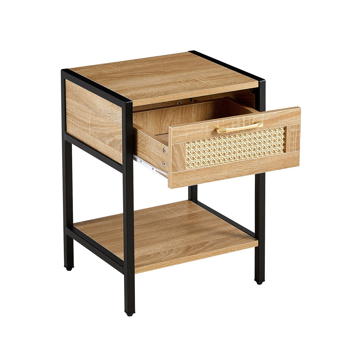 Modern Natural Rattan Wooden Nightstand/End Table/Side Table with Drawer(Set of 2)