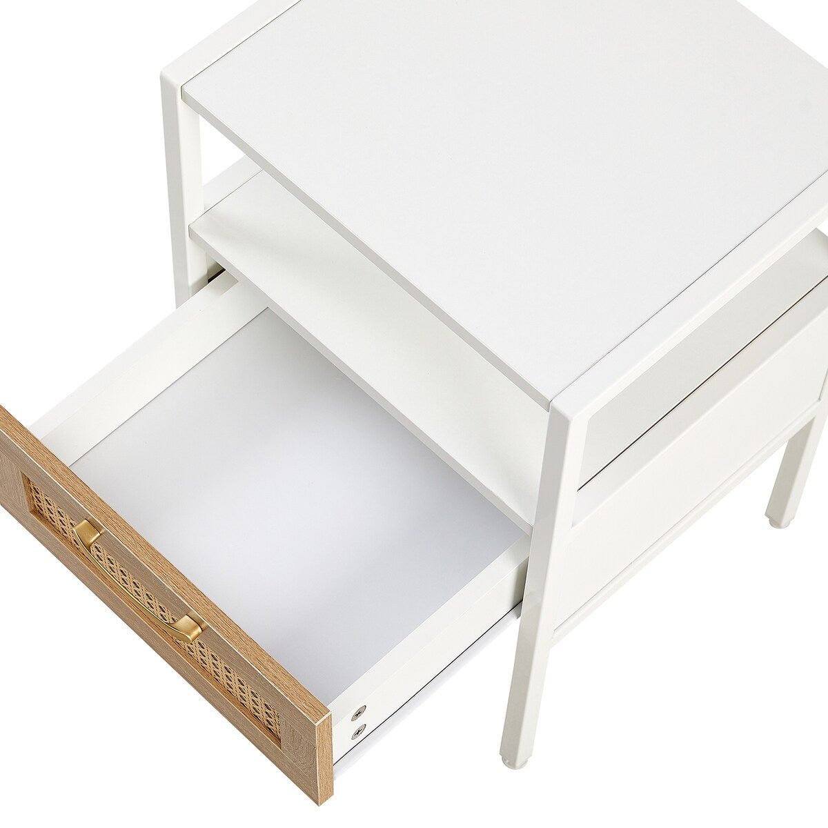 Modern Natural Rattan Wooden Nightstand/End Table/Side Table with Drawer(Set of 2)