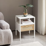 Modern Natural Rattan Wooden Nightstand/End Table/Side Table with Drawer(Set of 2)