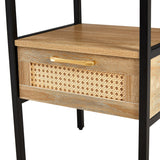 Modern Natural Rattan Wooden Nightstand/End Table/Side Table with Drawer(Set of 2)