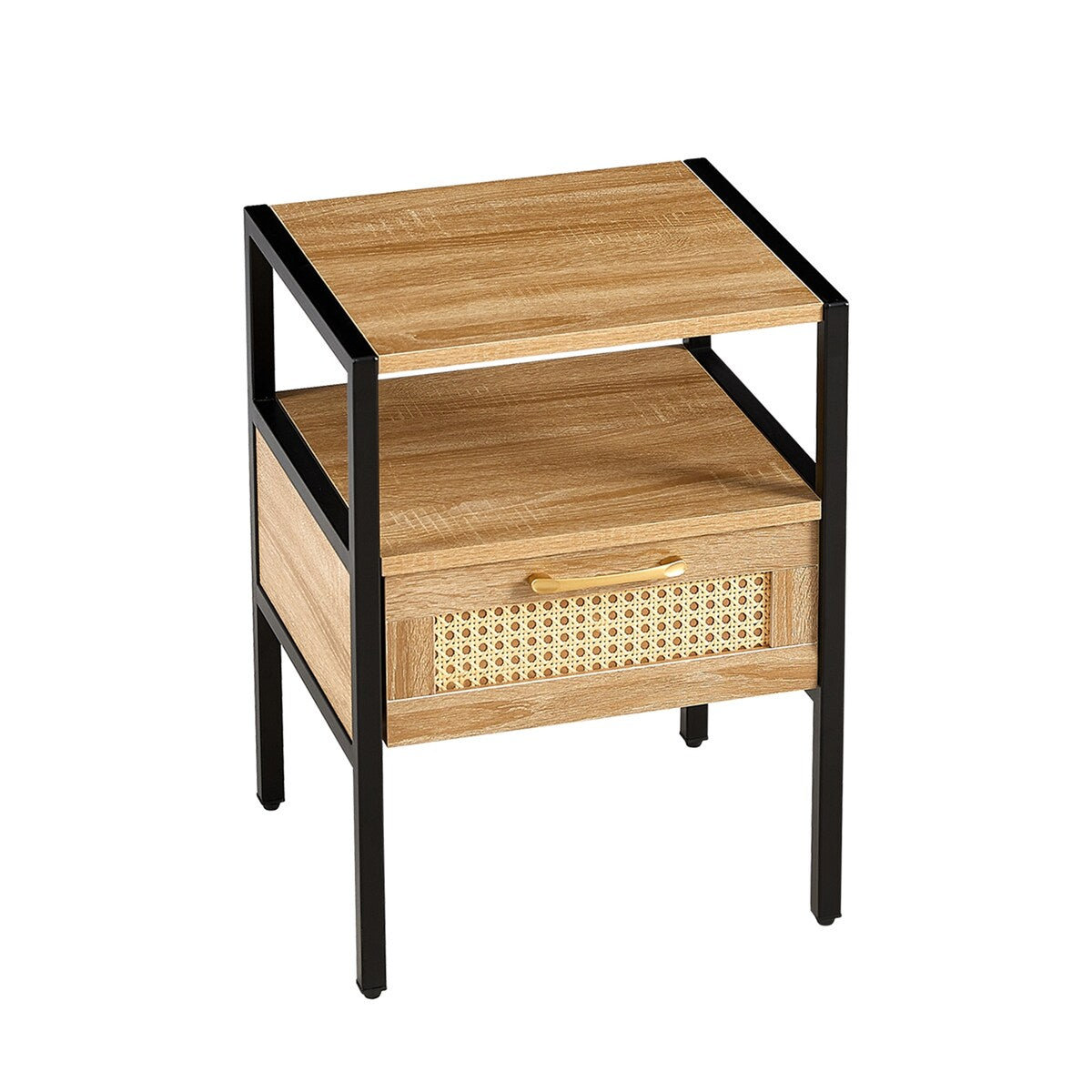 Modern Natural Rattan Wooden Nightstand/End Table/Side Table with Drawer(Set of 2)