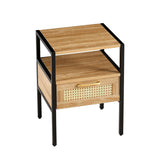 Modern Natural Rattan Wooden Nightstand/End Table/Side Table with Drawer(Set of 2)