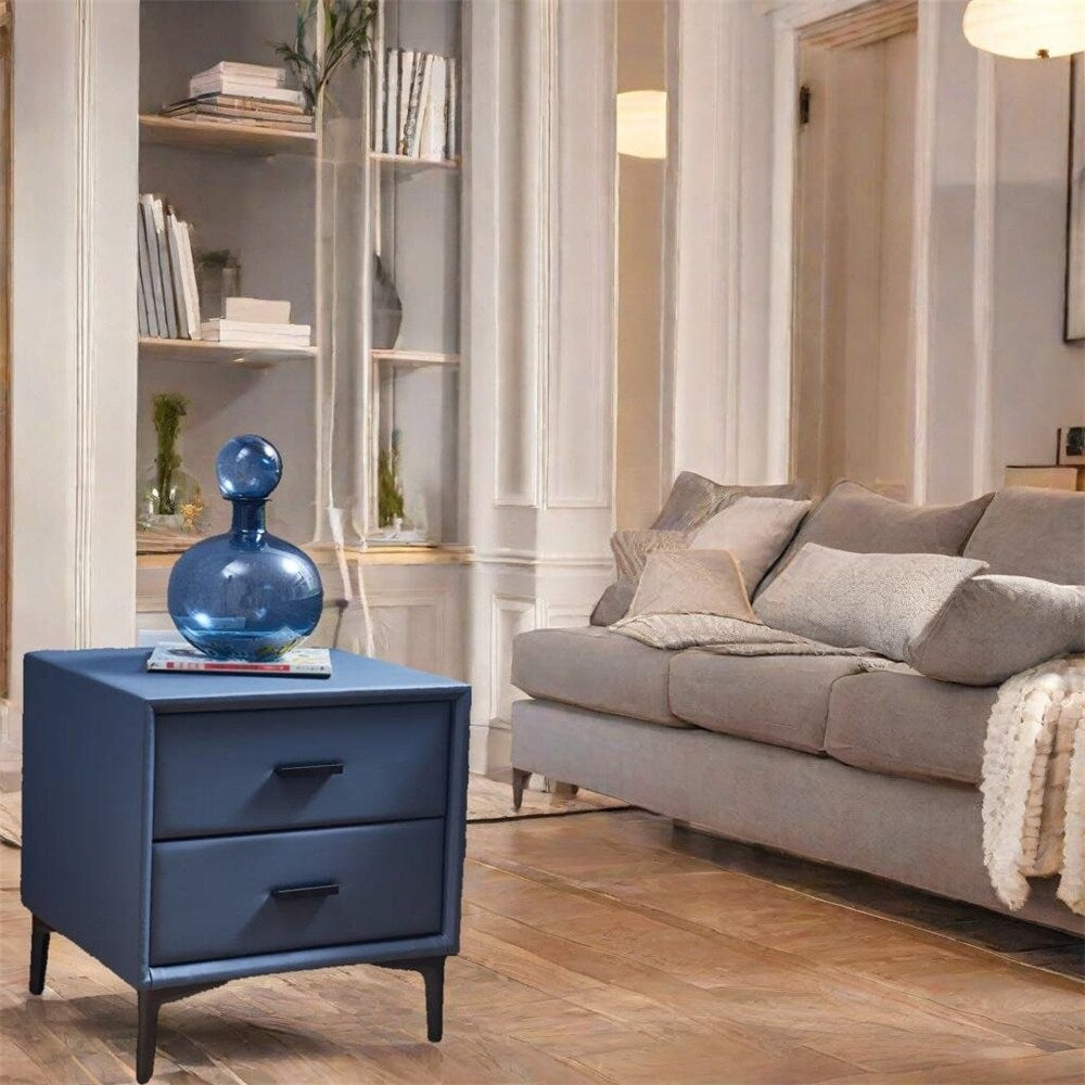 Modern Nightstand with 2 Drawers and PU Leather and Hardware Legs