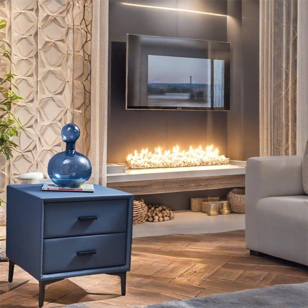 Modern Nightstand with 2 Drawers and PU Leather and Hardware Legs