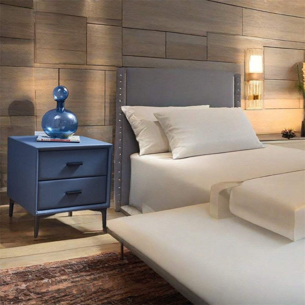 Modern Nightstand with 2 Drawers and PU Leather and Hardware Legs