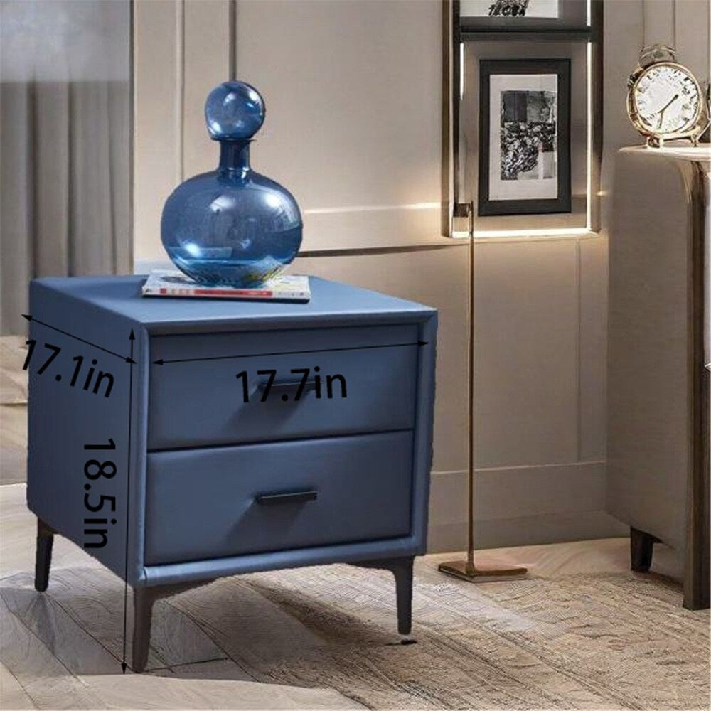 Modern Nightstand with 2 Drawers and PU Leather and Hardware Legs