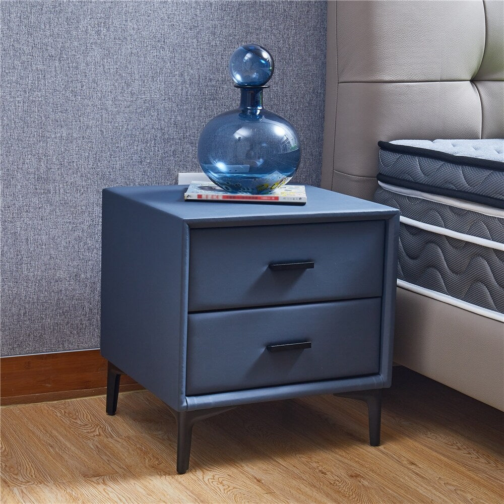 Modern Nightstand with 2 Drawers and PU Leather and Hardware Legs