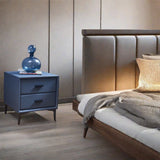 Modern Nightstand with 2 Drawers and PU Leather and Hardware Legs