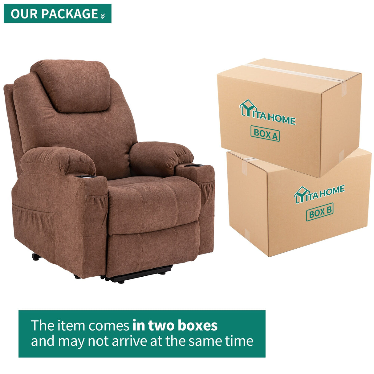 Modern Off White Reclining Chair Faux Leather/Fabric Massage