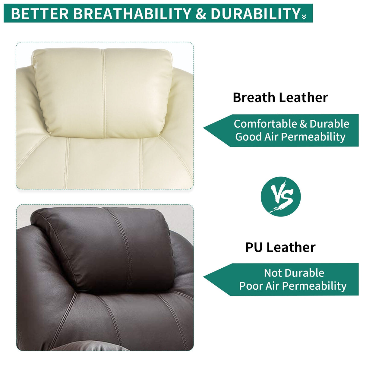 Modern Off White Reclining Chair Faux Leather/Fabric Massage