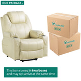 Modern Off White Reclining Chair Faux Leather/Fabric Massage