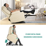 Modern Off White Reclining Chair Faux Leather/Fabric Massage