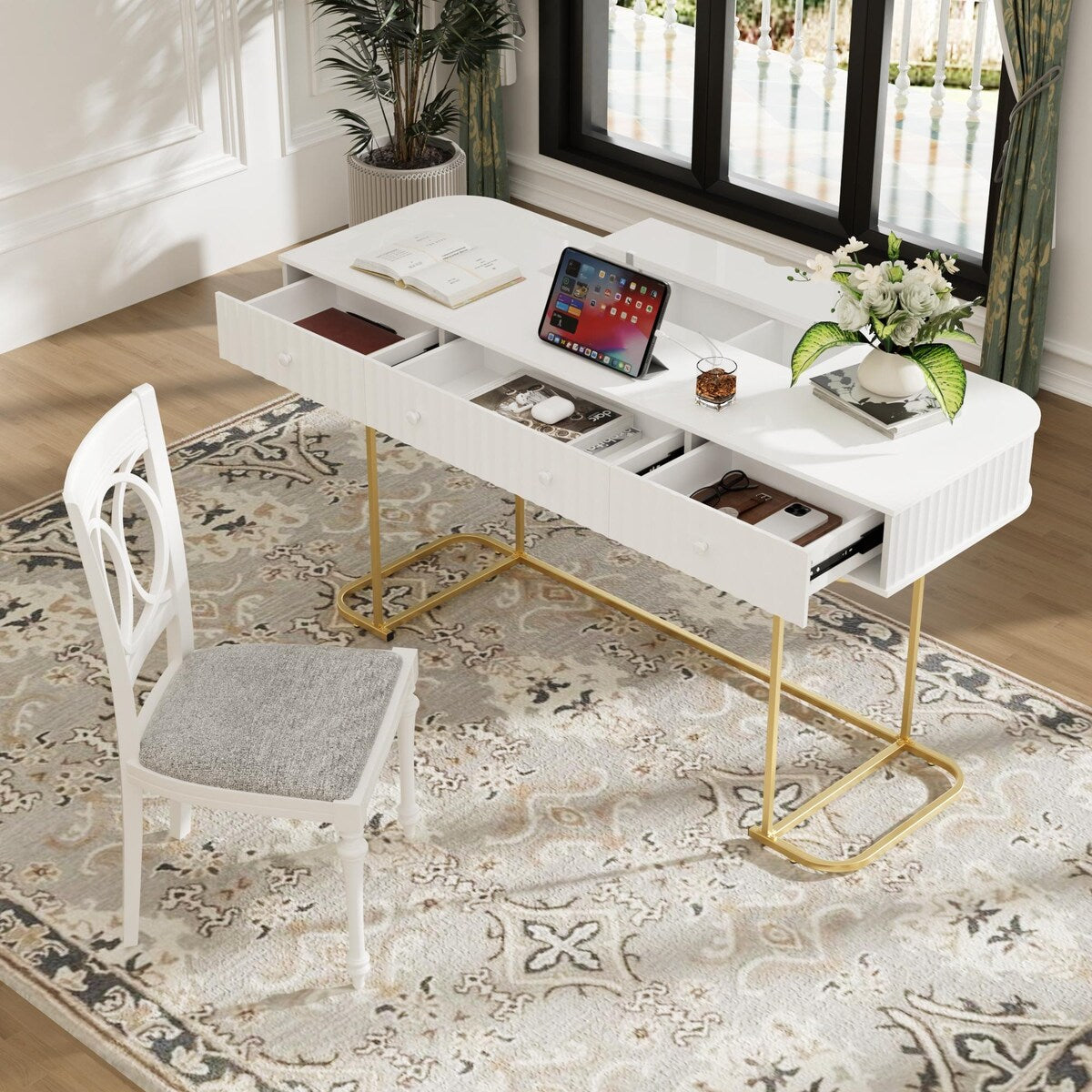 Modern Office Desk with Power Socket and 3 Drawers
