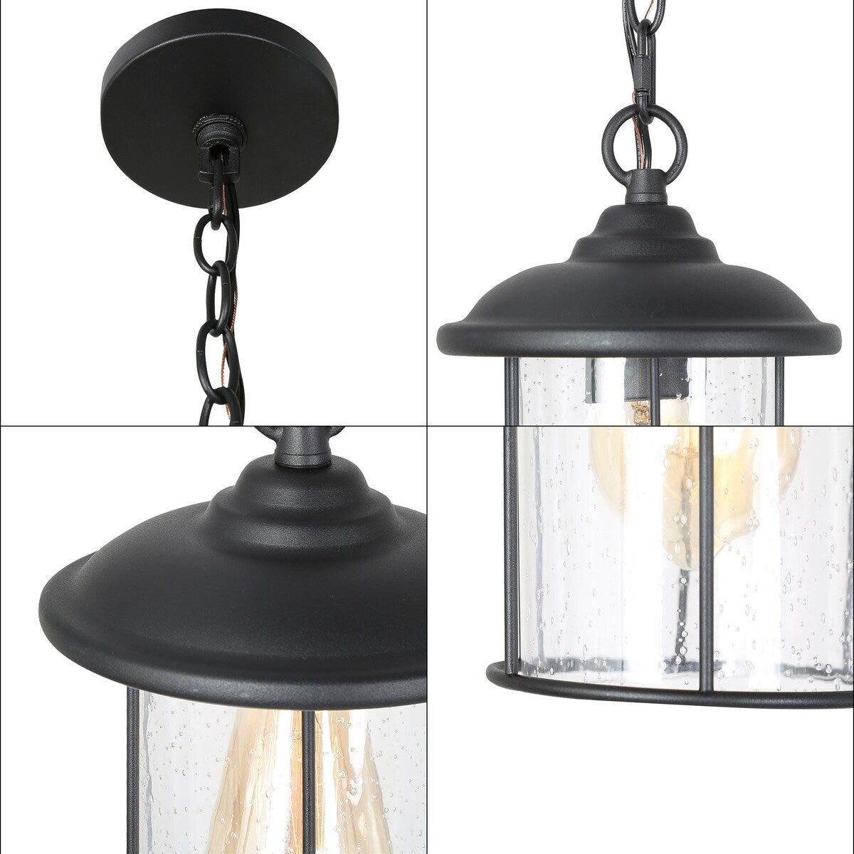 Modern Farmhouse Outdoor Patio Pendants Black Seeded Glass Shade Ceiling Light - Textured Black - D 6.5"x H 10.5"