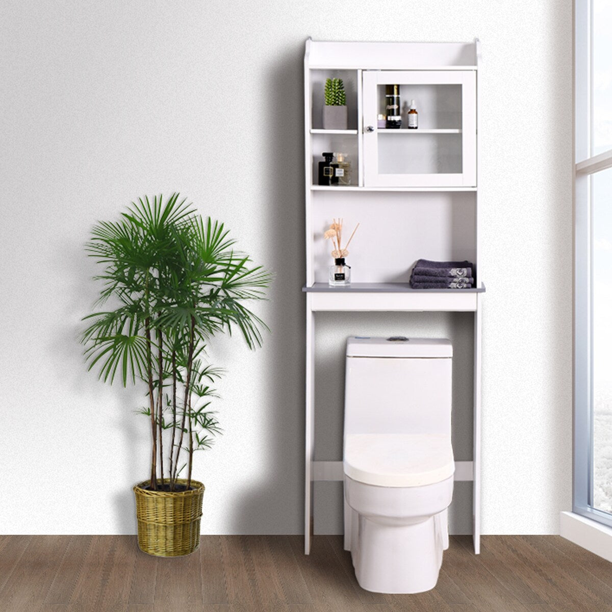 Modern Over The Toilet Space Saver Organization Wood Storage Cabinet