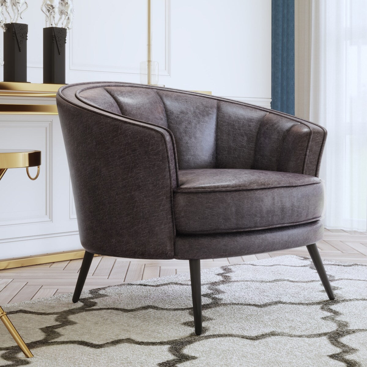 Modern PU Leather Tub Barrel Chair Leisure Accent Chair