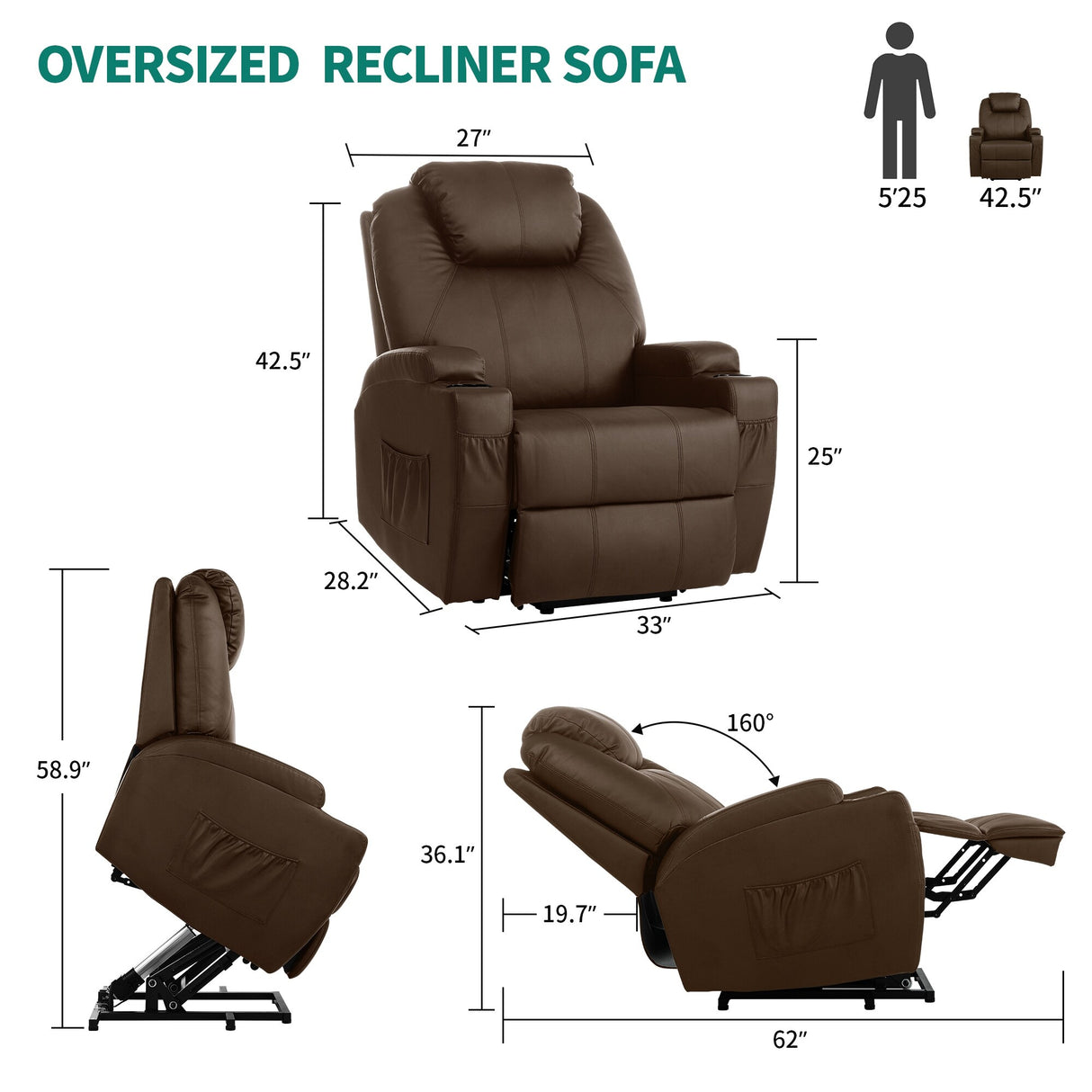 Modern PU Power Lift Recliner Sofa with Massage Chair