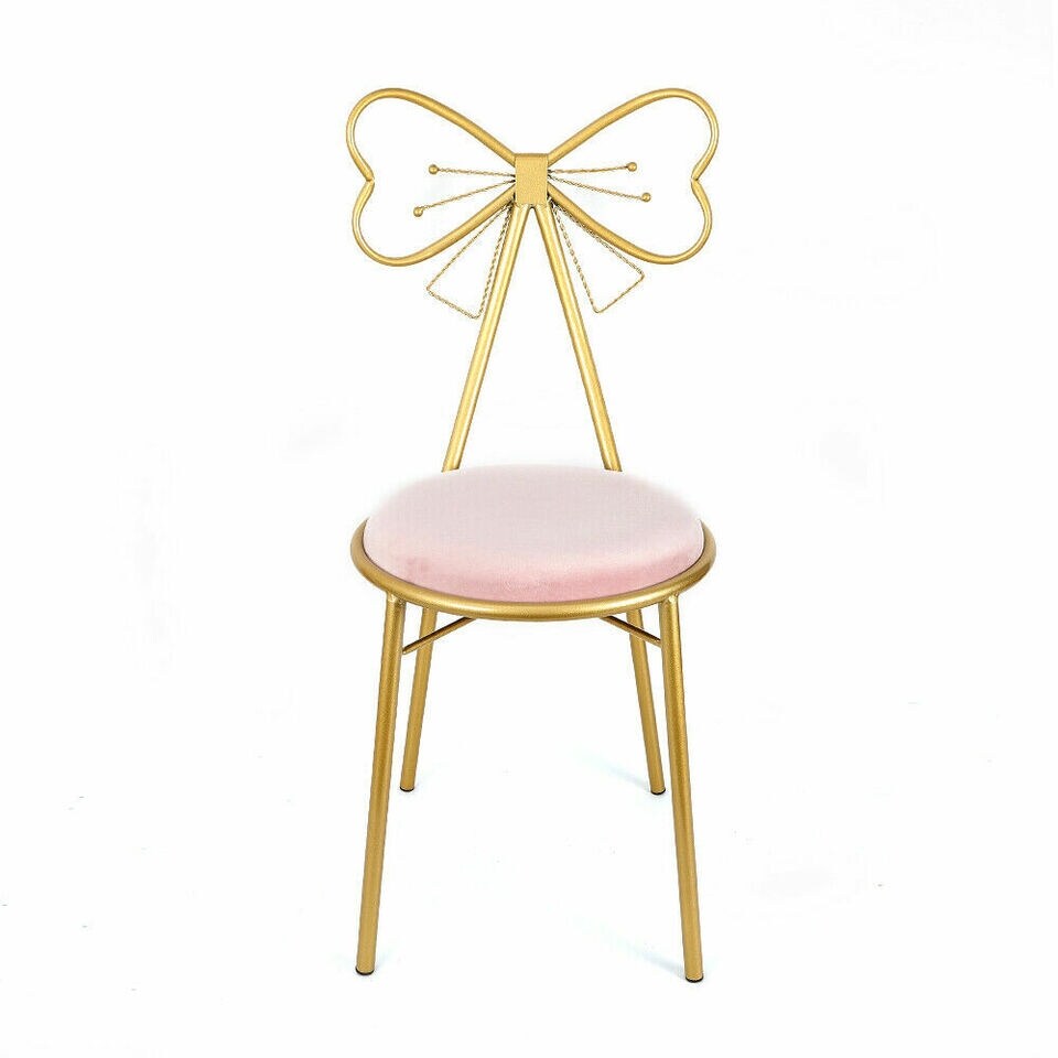 Modern Pink Velvet Vanity Chair with Stool