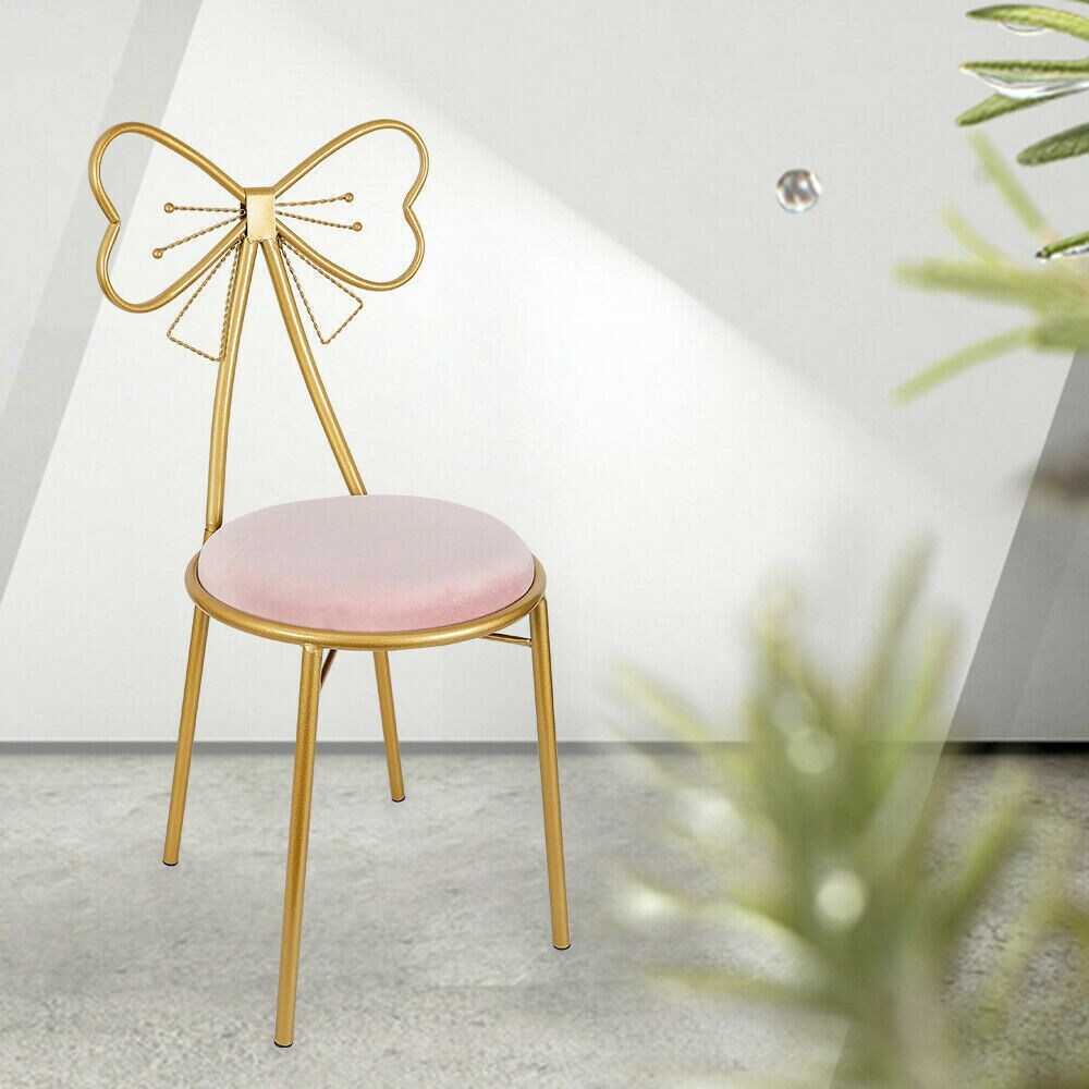 Modern Pink Velvet Vanity Chair with Stool