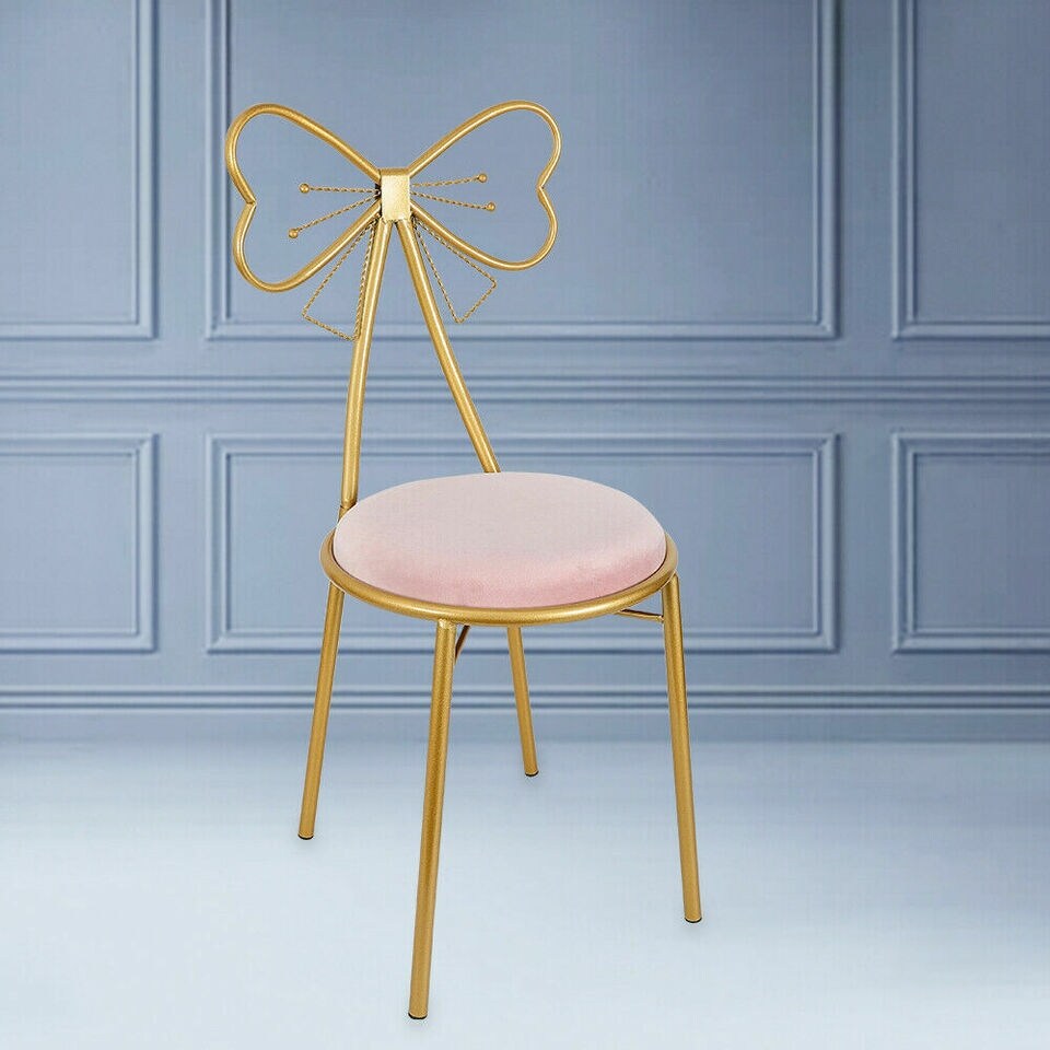 Modern Pink Velvet Vanity Chair with Stool