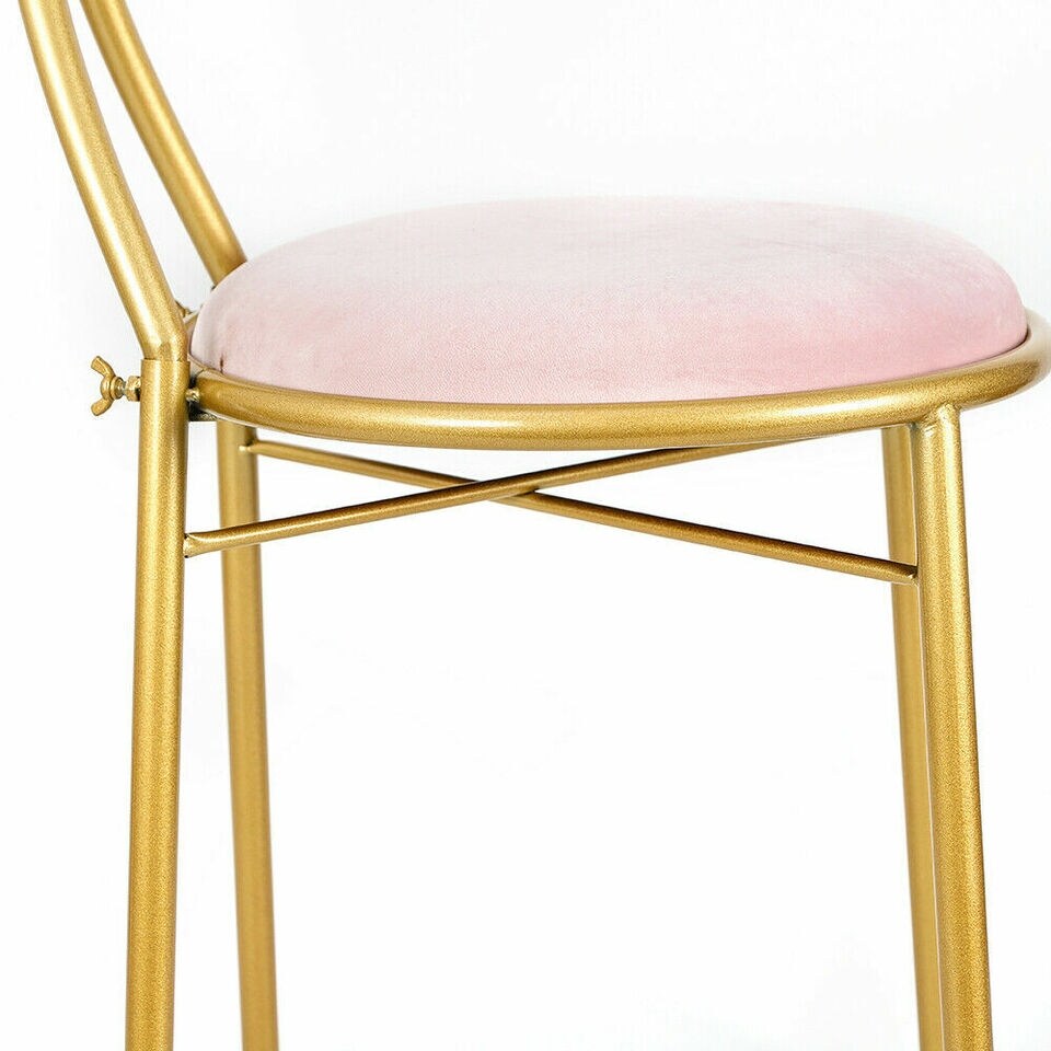 Modern Pink Velvet Vanity Chair with Stool