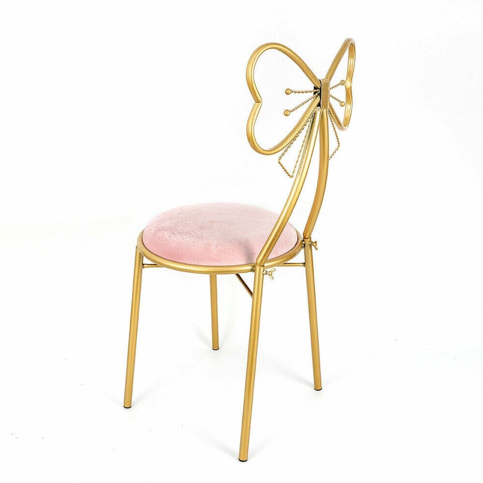 Modern Pink Velvet Vanity Chair with Stool