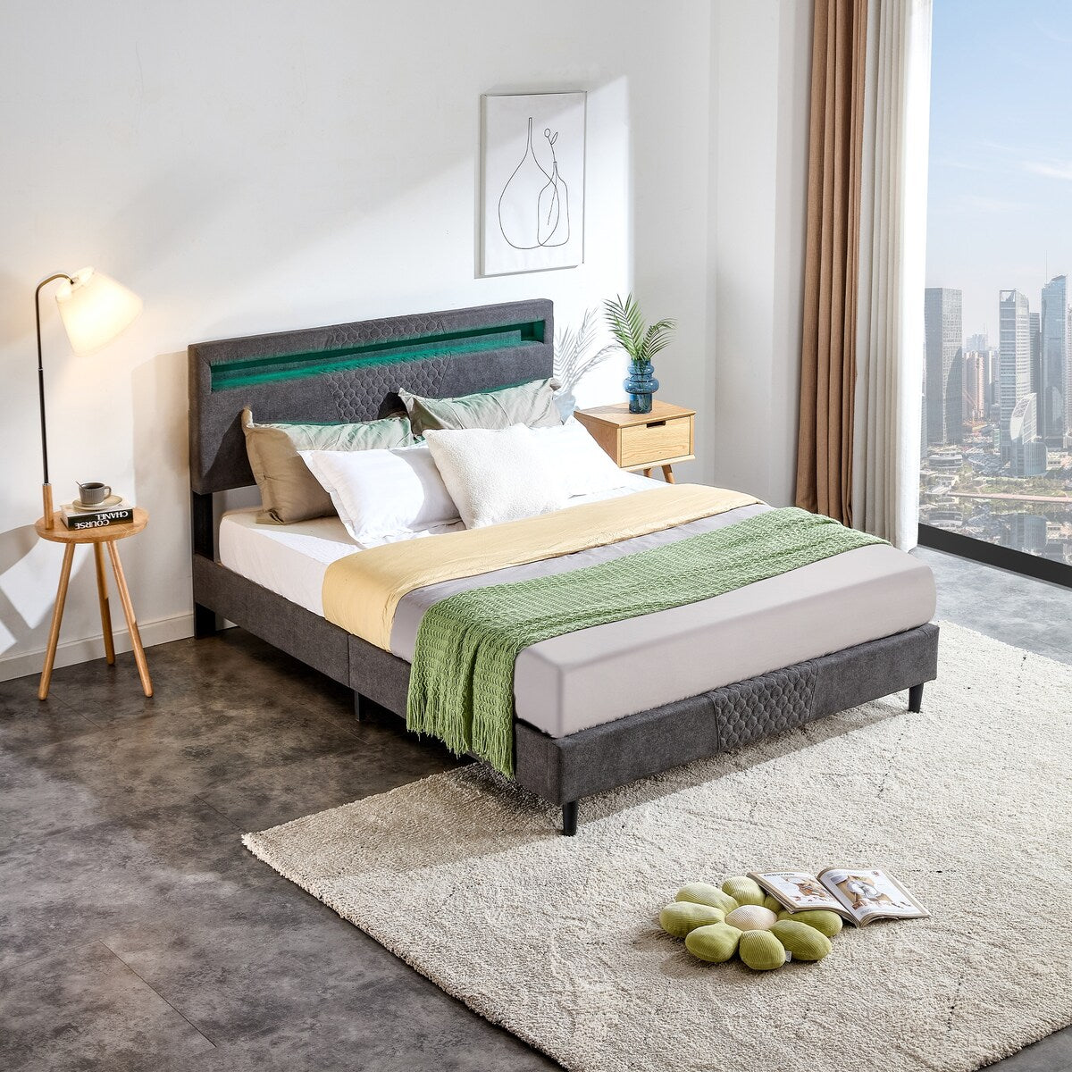 Modern Platform Bed with LED Lights