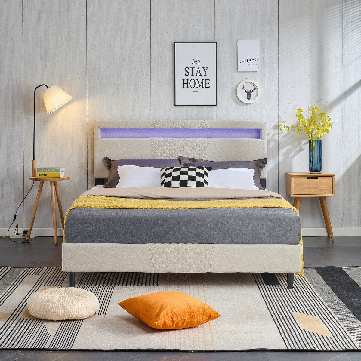 Modern Platform Bed with LED Lights