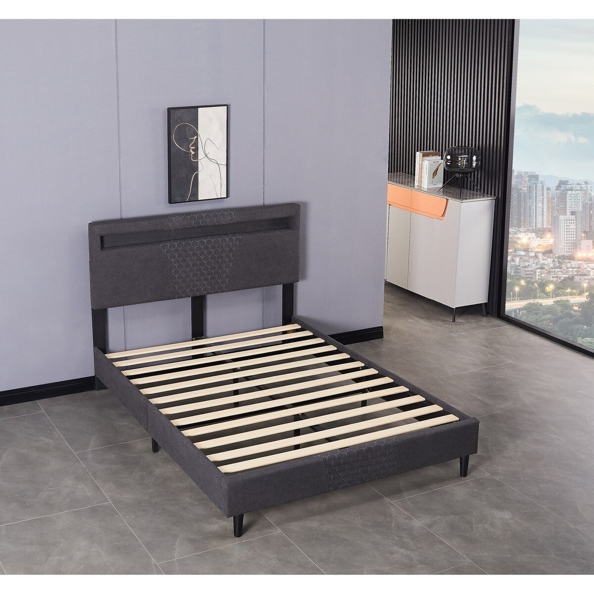 Modern Platform Bed with LED Lights