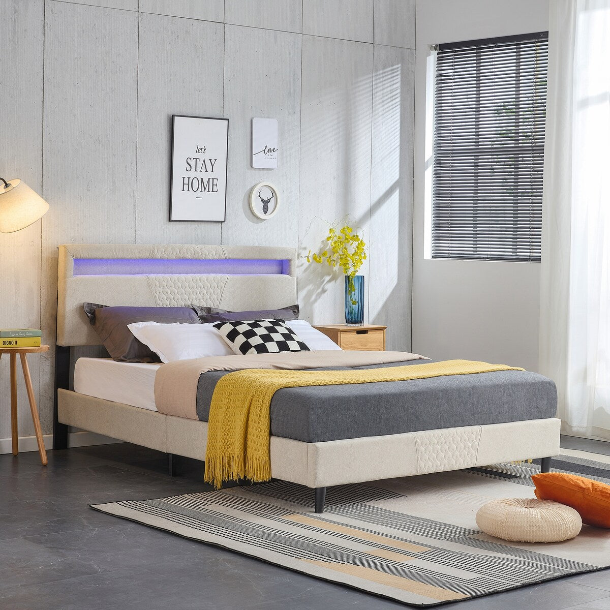 Modern Platform Bed with LED Lights