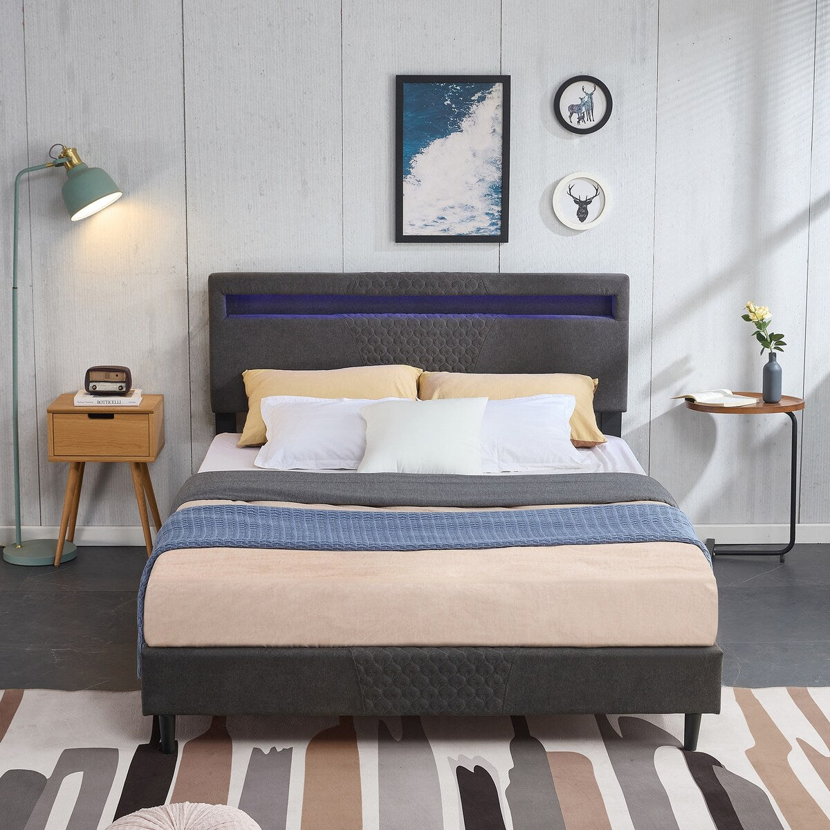 Modern Platform Bed with LED Lights