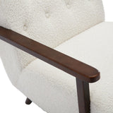 Modern Polyester Wooden Frame Armchair, Accent Chair Lounge Chair with Rubber Wood Legs for Living Room, White Teddy