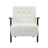 Modern Polyester Wooden Frame Armchair, Accent Chair Lounge Chair with Rubber Wood Legs for Living Room, White Teddy