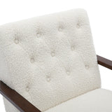 Modern Polyester Wooden Frame Armchair, Accent Chair Lounge Chair with Rubber Wood Legs for Living Room, White Teddy