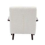 Modern Polyester Wooden Frame Armchair, Accent Chair Lounge Chair with Rubber Wood Legs for Living Room, White Teddy