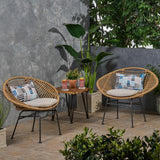 Modern Patio Polyethylene Rattan Chair with Cushions and Steel Frame, Set of 2
