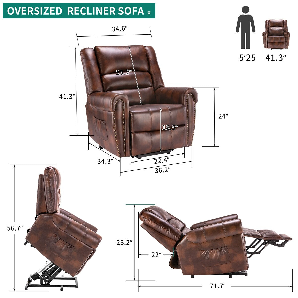 Modern Retro Brown Reclining Chair PU Massage