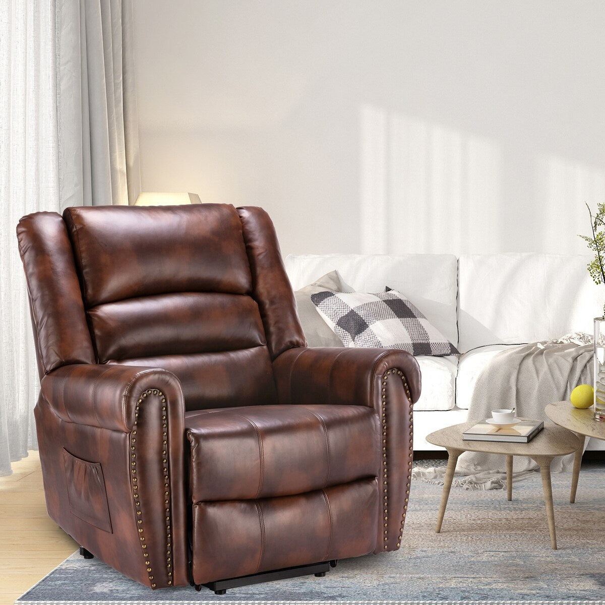 Modern Retro Brown Reclining Chair PU Massage