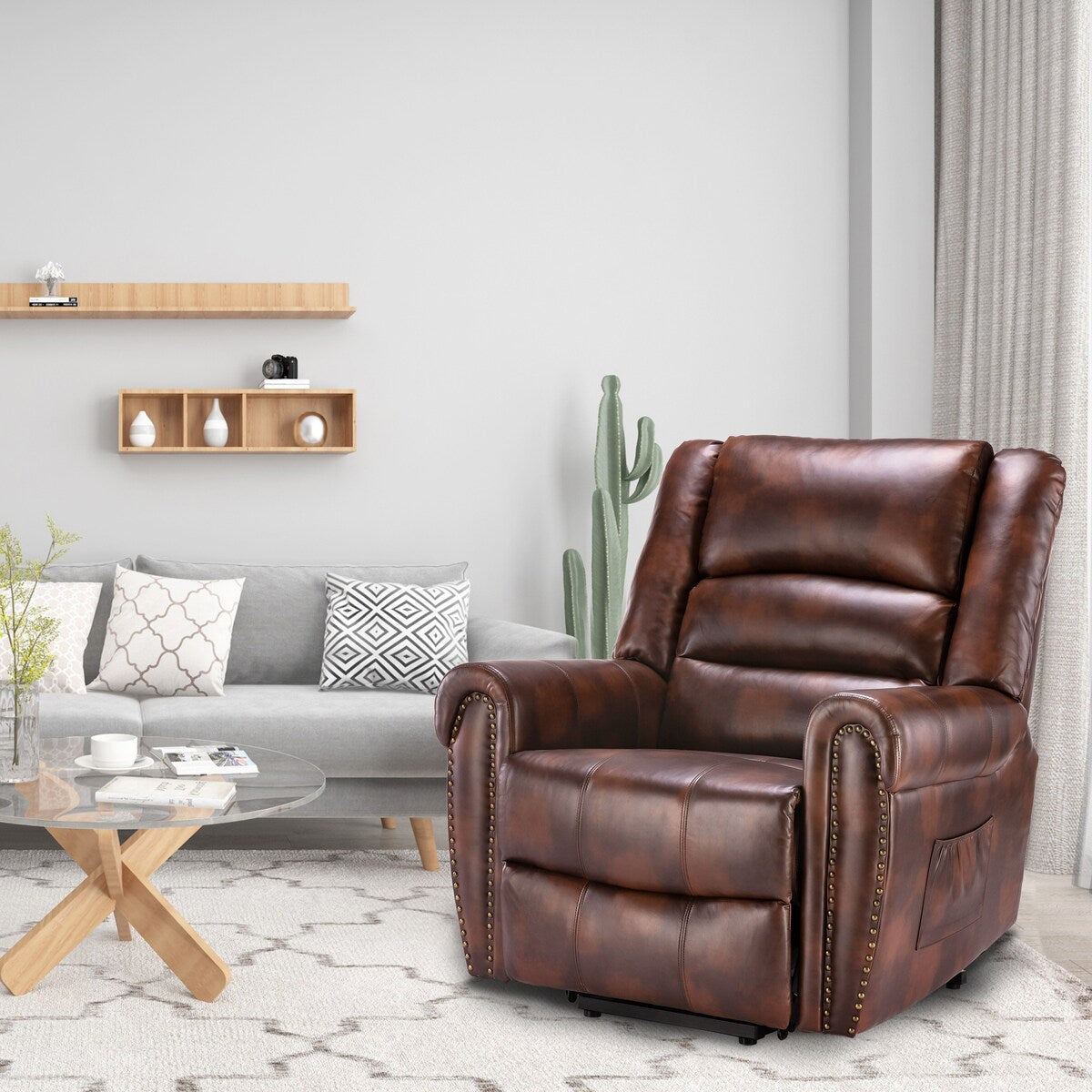 Modern Retro Brown Reclining Chair PU Massage