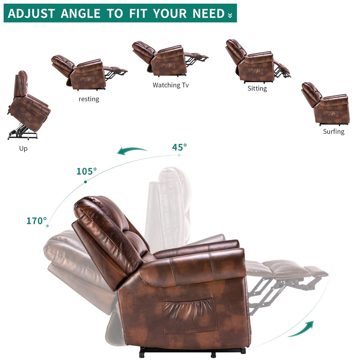 Modern Retro Brown Reclining Chair PU Massage