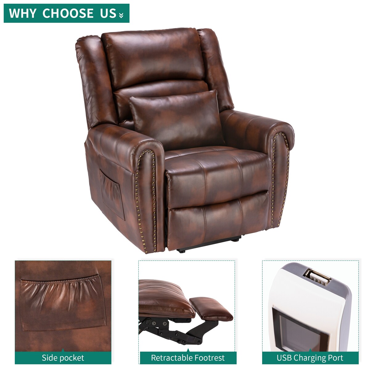 Modern Retro Brown Reclining Chair PU Massage