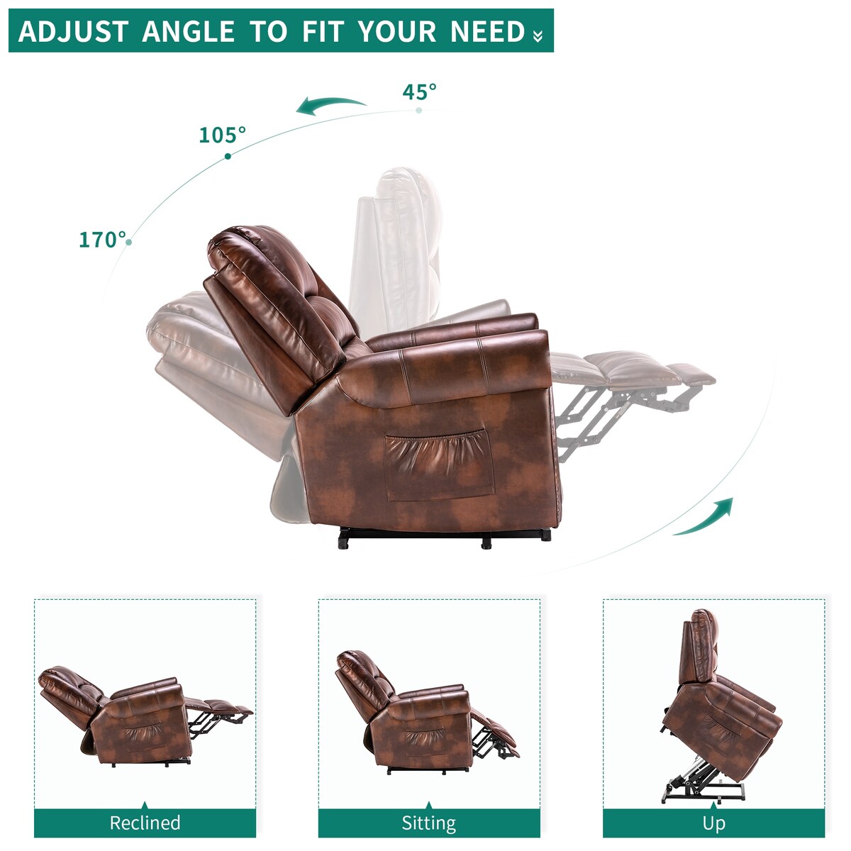 Modern Retro Brown Reclining Chair PU Massage