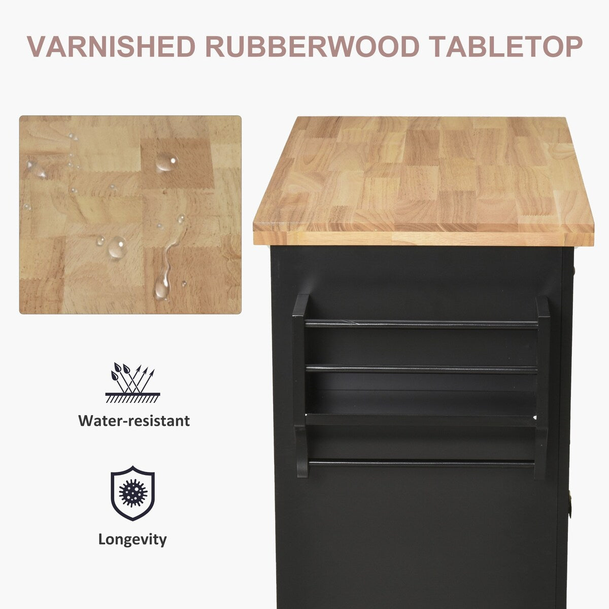 2024 NEW Modern Rolling Kitchen Island Cart with Spice Rack