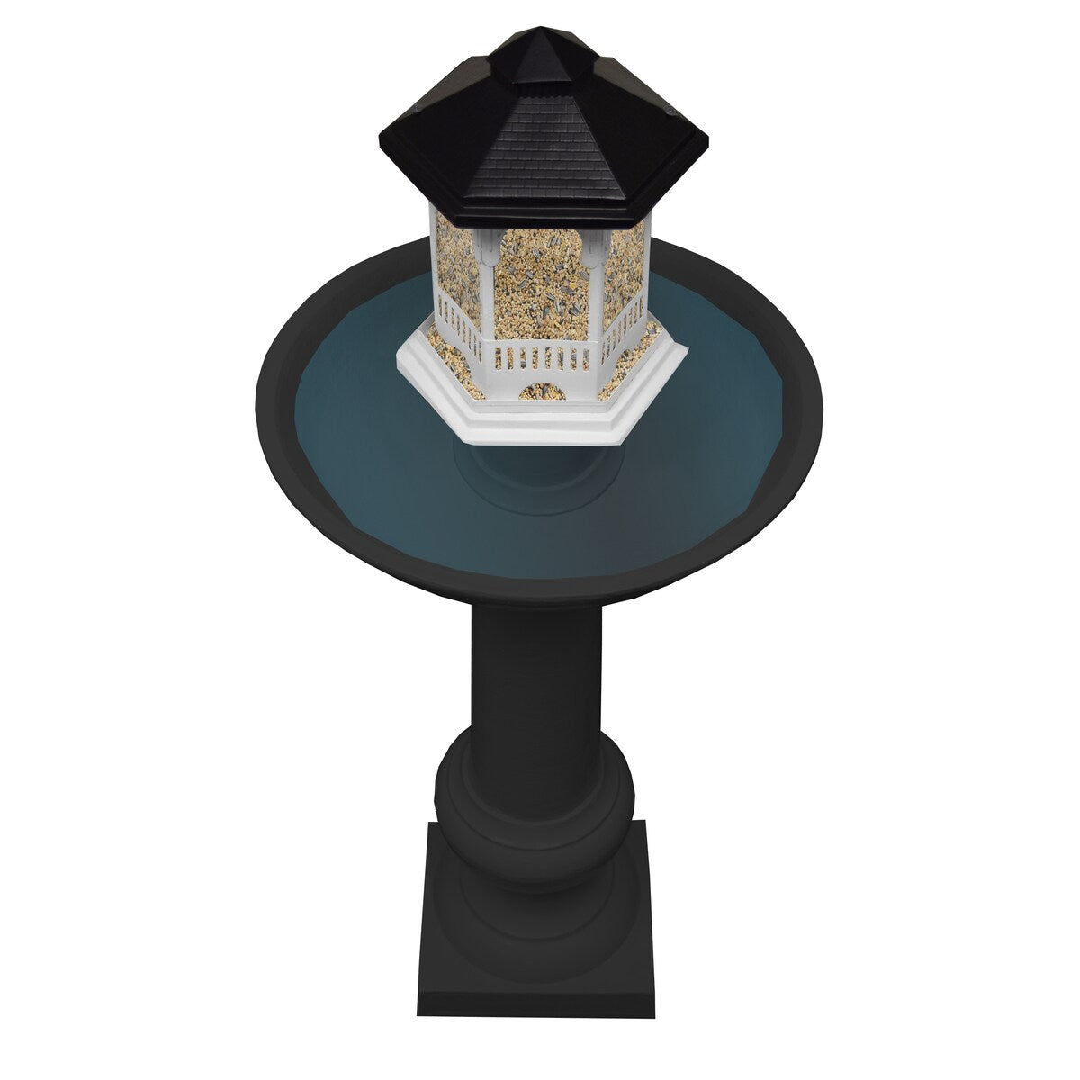 Modern Round Cast Aluminum Metal 40-in Bird Bath and Bird Feeder Combo