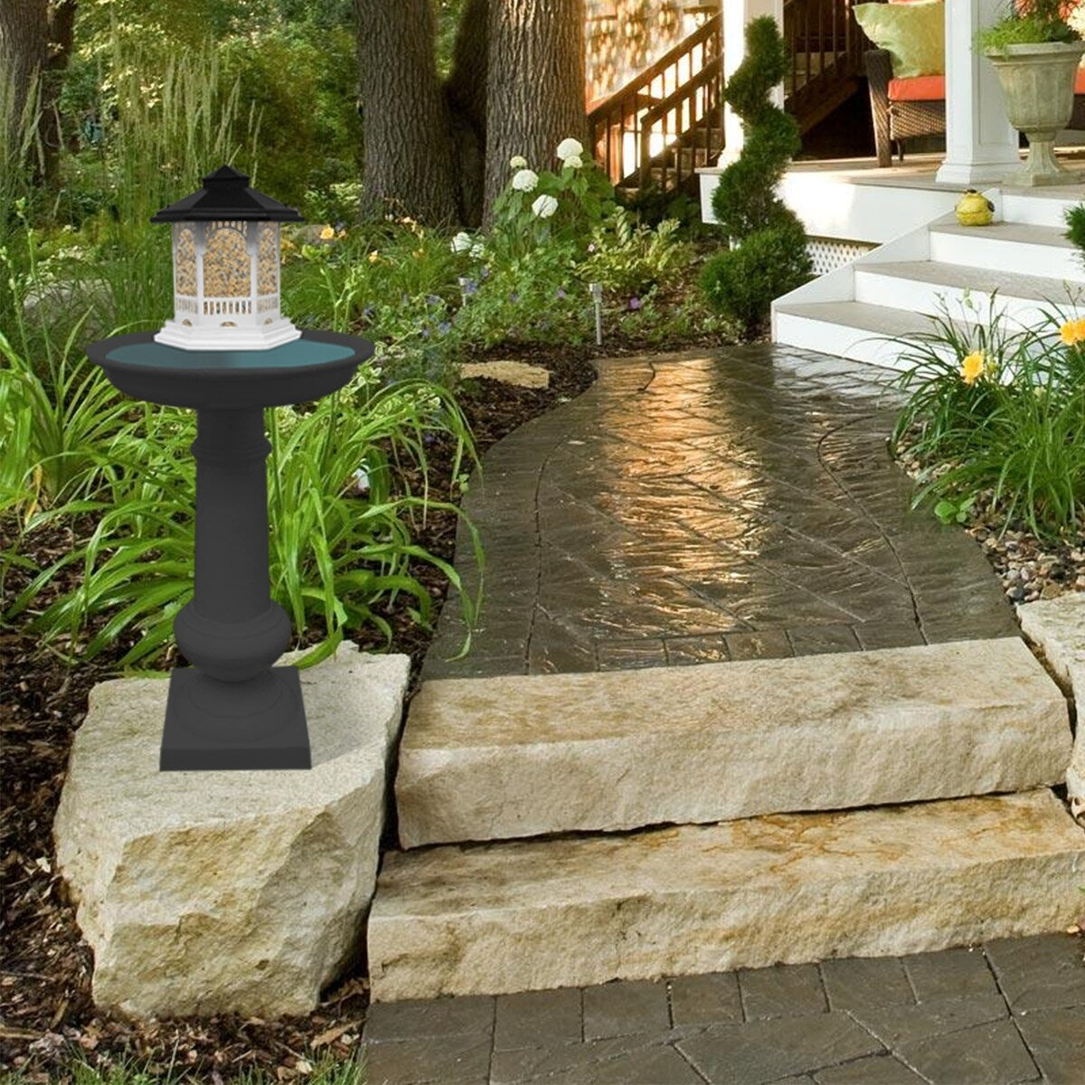 Modern Round Cast Aluminum Metal 40-in Bird Bath and Bird Feeder Combo