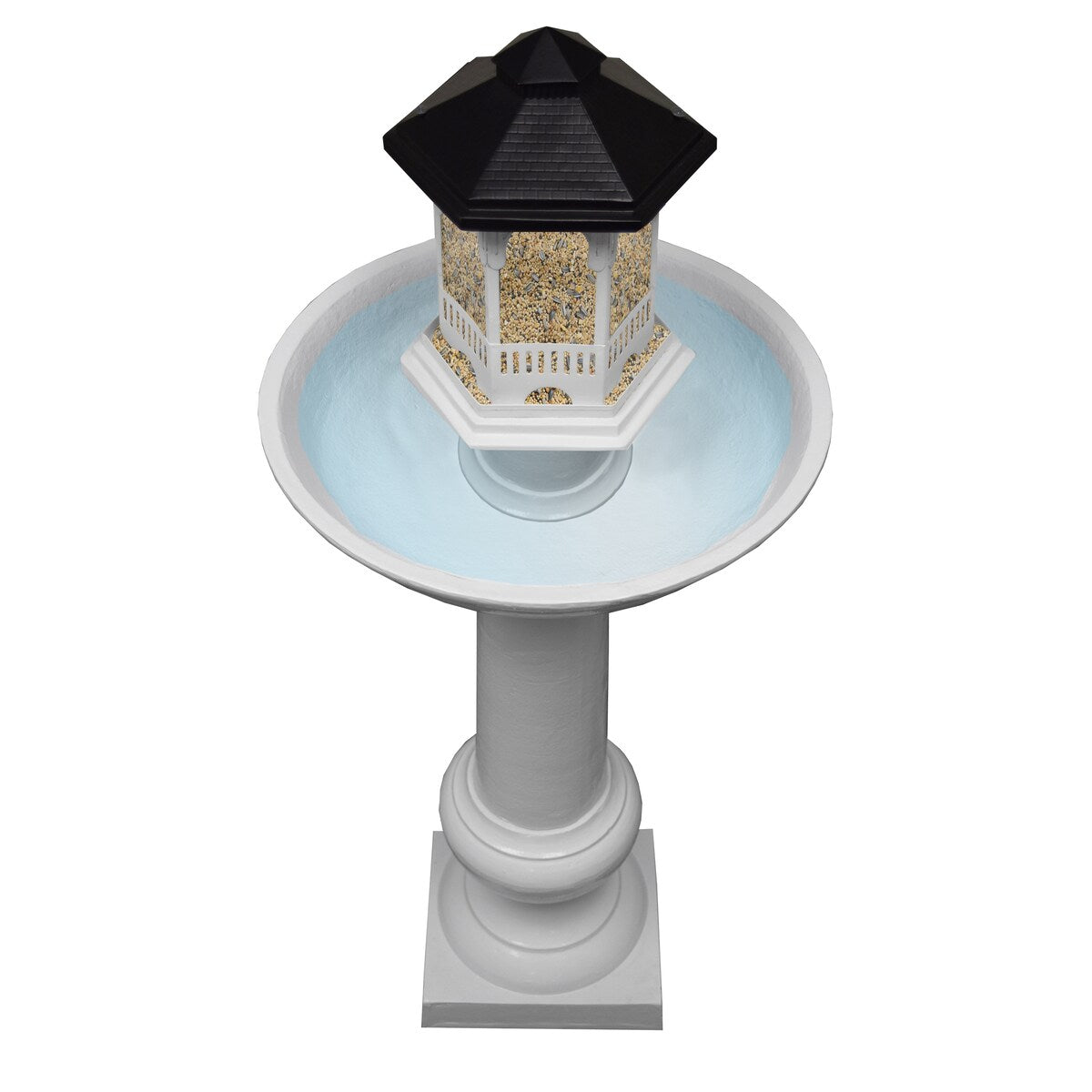 Modern Round Cast Aluminum Metal 40-in Bird Bath and Bird Feeder Combo